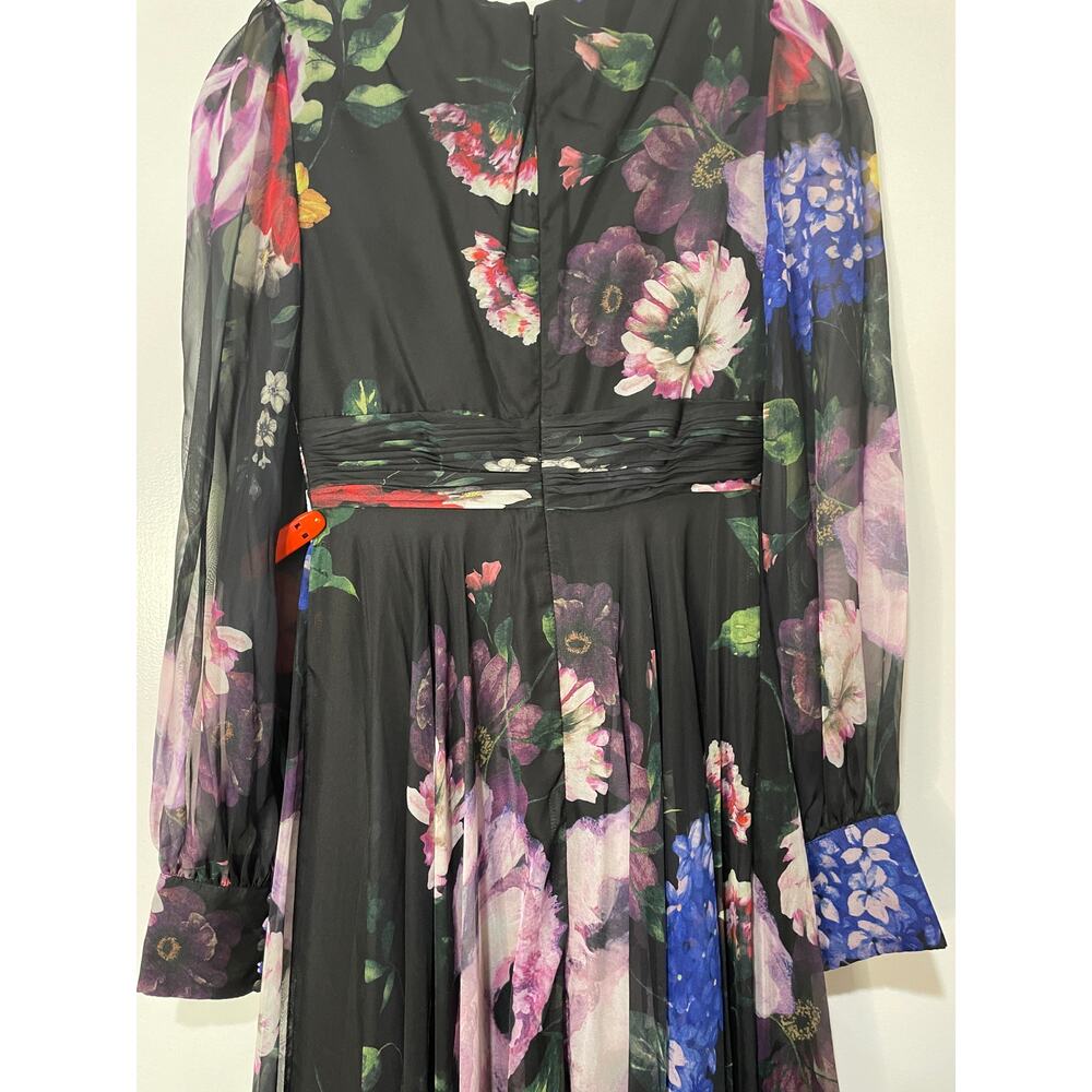 Mac Duggal Long Sleeve Floral Chiffon Gown Black Print 67872 Sz 2 NWT Romantic - Picture 14 of 16